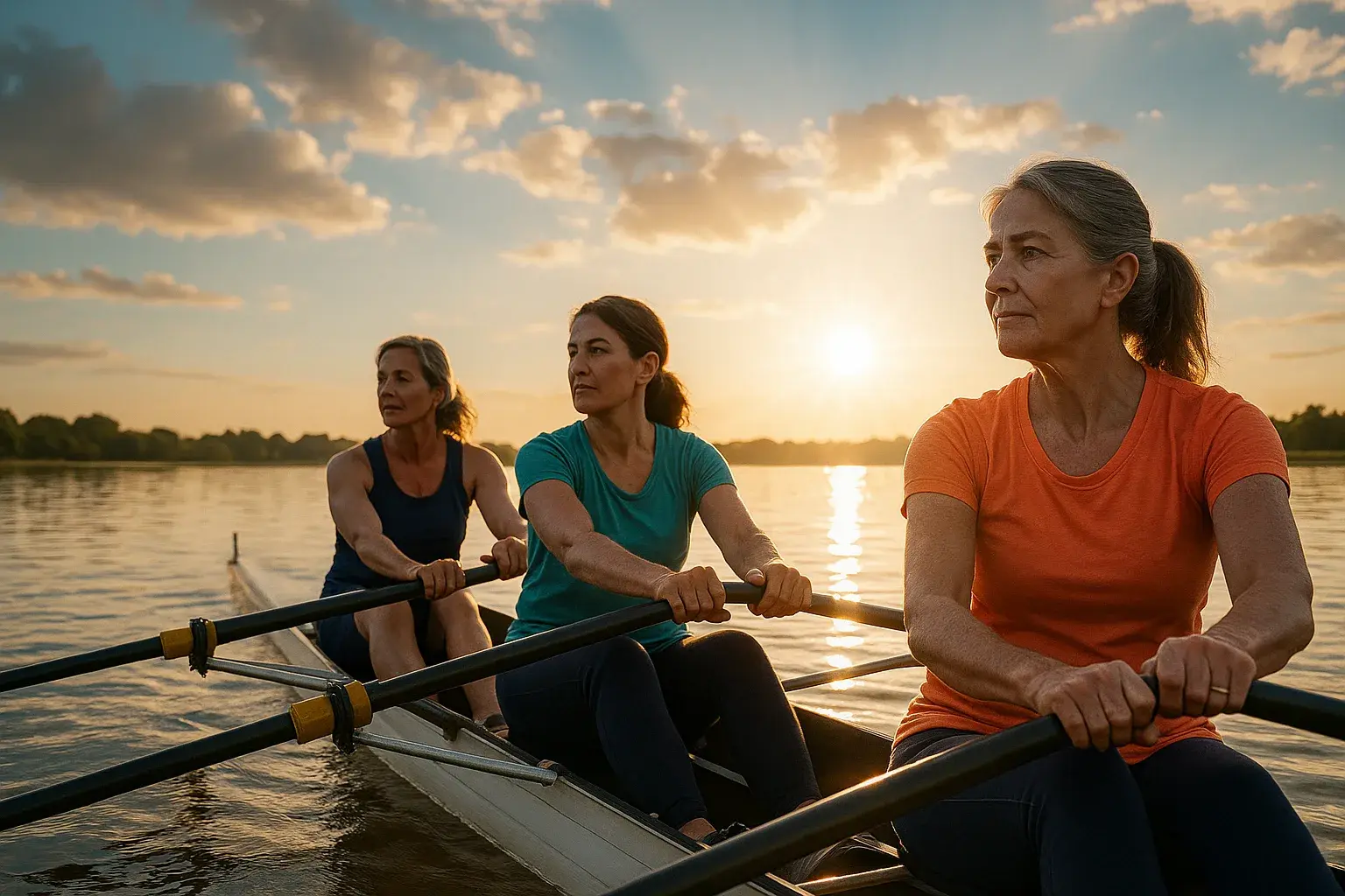 Midlife women rowing